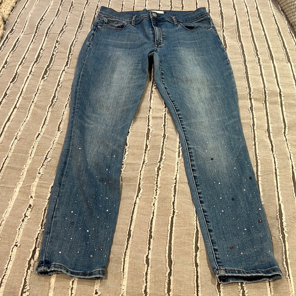 Women’s GAP 30R TRUE SKINNY ANKLE Jean with rhinestone details